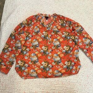 J. Crew Orange with blue floral popover top size 12